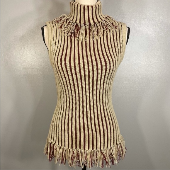 Helium Sweaters - Vintage 90’s Helium Chunky Knit Sleeveless Turtleneck Fringe Sweater Size L